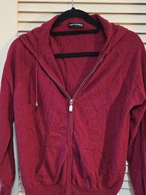 State 100% Cashmere Women's Red Zip Hooded Cardigan